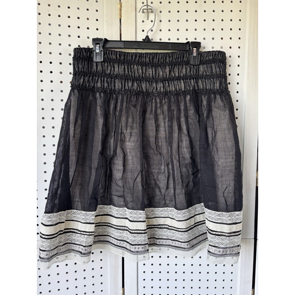 Laundry by Shelli Segal Sz 6 Lace Sequin Black Ivory‎ Acrylic Wool Pull On Skirt